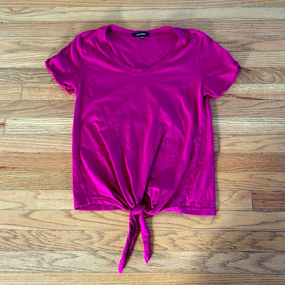 Hot pink tie-front t-shirt